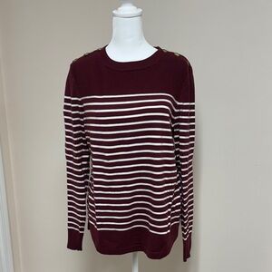 Women’s Pink Clover Burgundy and White Striped Sweater -Size Lrg
